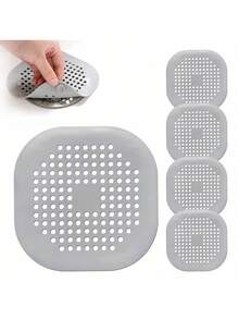 5 nắp đậy cống vuông bằng silicon có giác hút, dụng cụ phòng tắm giúp ngăn ngừa tắc nghẽn cống trong phòng tắm và nhà bếp. - Màu Xám nhạt - Xem 3