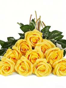 Ramo de boda cautivador 2026 hecho de rosas artificiales de alta gama, decorado con perlas lujosas, adecuado para ocasiones especiales elegantes. Ofrece una variedad de opciones de color, estilos diversos y especificaciones de tamaño. - Amarillo - Ver 7