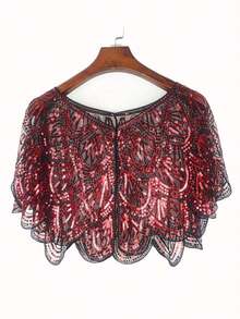New Sequin Shawl, Vintage Style Elegant Short Cape Women Parties With Breathable & Shiny Lightweight Fabric Accessories Women Valentine Day Valentines - Green - View 2
