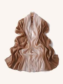 1pc Women's Ombre Striped Pleated Scarf, Fashion Versatile Silk Shawl Hijab - Multicolor - View 8