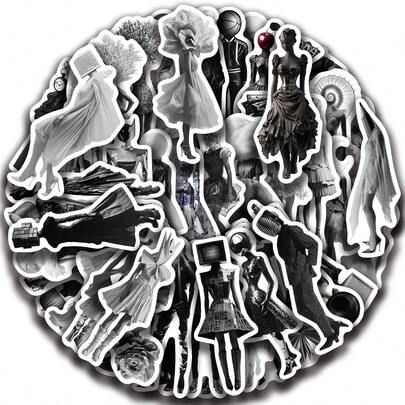 50 piezas Pegatinas de fotografía surrealista en monocromo, pegatinas de garabatos creativos, suministros de oficina, pegatinas para teléfonos móviles y computadoras, de alto valor, duraderas, exquisitas, pegatinas geniales, diseños de dibujos animados clásicos y coloridos, decoraciones de regalo, decoraciones de fundas de teléfono, reutilizables, diseños de dibujos animados coloridos, adecuadas para botellas de agua, patinetas, teléfonos móviles, etc. Perfectas para útiles escolares y una opción principal para regalos festivos.