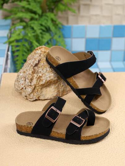 1 đôi dép xăng đan trẻ em kiểu mới Châu Âu và Mỹ, dép xỏ ngón đế cork mềm chống trơn trượt cho bé gái, thích hợp cho kỳ nghỉ hè, mặc hàng ngày và các hoạt động ngoài trời.