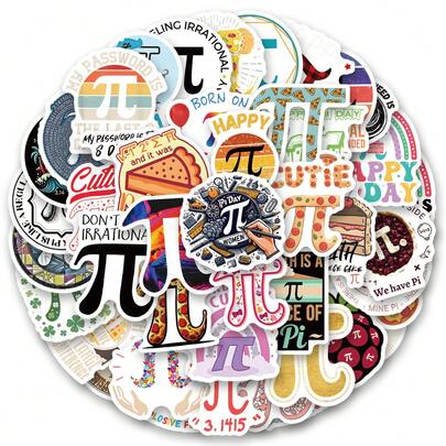 61 Pcs Pi Day Stickers For Holiday Decorations, Laptops, SkateboardsStickers, Art & Crafts, A Vibrant And Aesthetically Graffiti Set, Perfect For Journals, Scrapbooks, And Party Supplies