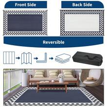Hodeffior Waterproof Outdoor Plastic Straw Rug 270x550cm Reversible Patio Carpet, Foldable UV Resistant Area Mat, Large Geometric Border Outdoor Rug For Deck, Porch, Camper, Balcony, Beach - Black Blue - View 5
