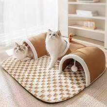 Giường ngủ đường hầm 3 trong 1 ấm cúng cho mèo - Thảm chơi và tổ ấm, đáy chống trơn trượt, phù hợp cho mèo nhỏ đến trung bình, thỏ và chuột hamster. - Nhiều màu - Xem 2