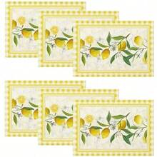 1pc/4pcs/6pcs Vintage Lemon Pattern Linen Placemats, Suitable For Dining Table, All Season Decor, Modern Washable Table Mats, Room Decor, Coasters, Kitchen Dining Placemats, Party Decor, Home Decor, Ideal Gift - Multicolor - View 14