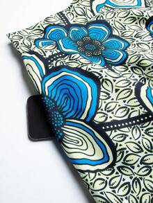 非洲蜡染蓝色花卉图案女士高低拉链半身裙 - 藍色 - 查看 6