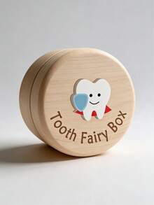 Wooden Baby Tooth Storage Box, Cute Tooth Fairy Design, Baby Tooth Keepsake Box, Children Growth Memory Storage Box, Suitable For Birthday & Christmas Gift - Multicolor - View 1