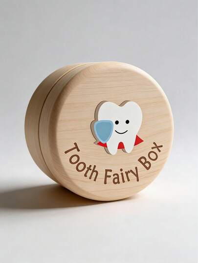 Wooden Baby Tooth Storage Box, Cute Tooth Fairy Shape, Baby Tooth Replacement Preservation Box, Children's Growth Commemorative Storage Box, Suitable For Birthday And Christmas Gifts