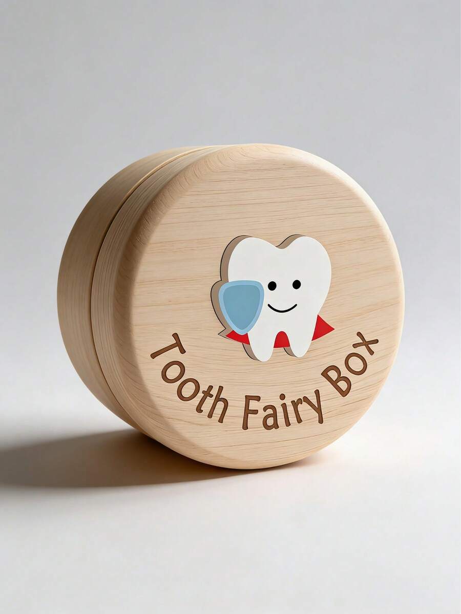 Wooden Baby Tooth Storage Box, Cute Tooth Fairy Design, Baby Tooth Keepsake Box, Children Growth Memory Storage Box, Suitable For Birthday & Christmas Gift - Multicolor - View 1