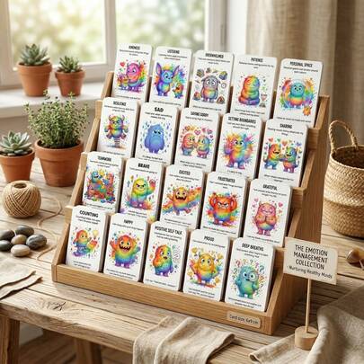 36 pièces Cartes éclair d'apprentissage socio-émotionnel pour la régulation émotionnelle et les compétences de communication, cartes SEL thématiques de monstres colorés pour la gestion de classe, le bureau de conseil, l'enseignement à domicile et la pratique de la pleine conscience. Enseigner la gentillesse, la patience, la gestion de la colère et la sensibilité émotionnelle à tous les âges