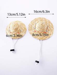 Handmade Woven Straw Hat Headpiece, Suitable For Small Cats And Dogs, Outdoor Pet Sun Protection Hat - Champagne - View 2