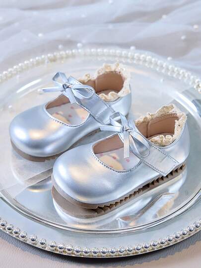 1 Pair Girls' Sweet Mary Jane Shoes, Soft Sole Anti-Slip Bow Decor, Children Formal Dress Performance Flat Leather Shoes