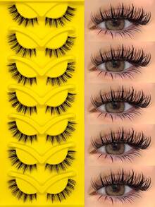 Asiteo 7 Pairs Fluffy Manga Wet Look Eyelashes,Classic Anime Eye False Eyelashes, Look Moist, Clear Band, Curl Cross Wispy Dramatic, Grafting-Like Effect, Photogenic & Natural-Looking Eyelash Extension Makeup Suitable For Travel, Parties - Comic wet eyelashes - View 1