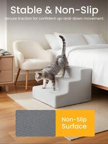 3-Step Pet Stairs For Bed 45*35*30cm – Non-Slip Dog Steps With Washable Plush Cover, Pet Ladder For Small Dogs & Cats - Grey - View 4