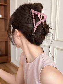 2个/1个女士白色波点/粉色波点4.25英寸/10.8厘米大号三角形塑料发夹，时尚百搭优雅简约纯色发爪，适合日常休闲、派对、通勤、度假、发型设计、化妆、服装配饰，夏季发饰沙滩发爪夹，适合度假、假日、旅行 - 彩色 - 查看 2