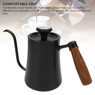 500ml 304 Stainless Steel Gooseneck Kettle With Thermometer, Pour Over Coffee Pot Tea Kettle, Home Kitchen Water Boiler With Scale, Black,Coffee Service Coffee Accessories