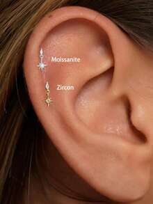 EleRunis 1PC 925 Sterling Silver Star Drop Flat Back Cartilage Helix Piercing Fine Jewelry For Daily Wear Wedding Party Engagement Anniversary Valentine's Day - Multicolor - View 2