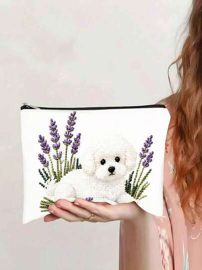 1 Túi đựng mỹ phẩm hình gấu bông trắng dễ thương in họa tiết hoa oải hương | Quà tặng sáng tạo dành cho phụ nữ | Túi cầm tay có khóa kéo | Ví đựng tiền xu dành cho nữ | Túi du lịch thiết yếu | Gợi ý đồ dùng cần thiết cho đồng nghiệp