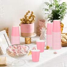 10/20/50/100pcs Pink Paper Party Cups, 9oz Beverage/Coffee/Cold Drink Reusable Cups, Suitable For Birthday Party, Wedding, Mother's Day - Gold - View 7