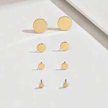 1套简约几何奢华设计女士圆形耳钉套装 - 彩色 - 查看 5