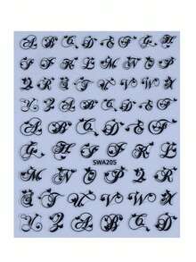 3D立体字母美甲贴纸 2片装 黑白哥特式英文单词 ABC字母条纹蝴蝶美甲设计 DIY Y2K复古浪漫自粘凝胶指甲油贴纸 滑动式美甲装饰 美甲用品 女士和女孩 - 黑與白 - 查看 3