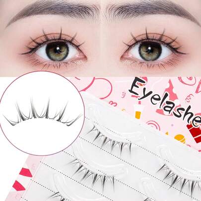 5 pares de pestañas de estilo manga con banda transparente, pestañas postizas largas y naturales de ojos grandes y tiras completas para maquillaje de cosplay de 5-10MM