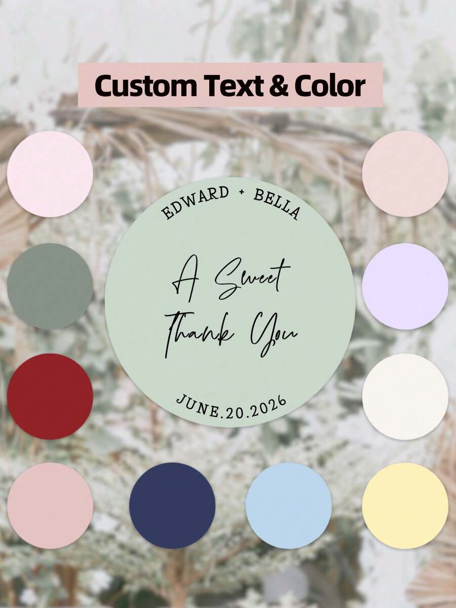 1-120Pcs Custom Wedding Stickers Personalized ,Circle Custom Stickers Labels, Customizable Round Wedding Stickers, Names And Dates Editable, Waterproof And Oil-Resistant, Multi-Size Circle Custom Stickers For Wedding Snack Bag Sweets Desserts Favors Stickers Custom Sticker - Multicolor - View 1