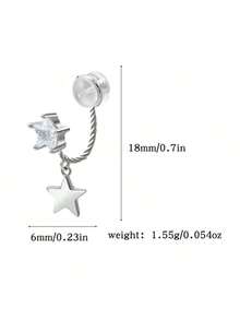 925 Silver Star & Moon Clip-On Earrings, Asymmetric Design, Star & Moon Shape, No Piercing Required, Cubic Zirconia Accents, Suitable For Women - Silver - View 3