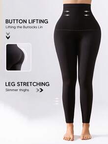 女士黑色塑身紧身裤，高腰收腹提臀紧身裤 - 黑色 - 查看 5