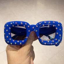 Women's Fashion Glasses - UV Protection With Blue Diamond Decoration, Exclusive Large Square Frame Design For Parties, Suitable For Everyday And Special Occasions - Fashion Accessory, Fun Design, Durable, Designer Style, A Must-Have For  Enthusiasts. - 黑色 - 查看 11