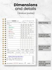 BUBU 1本A5精装健身日志，用于每日健身追踪、目标设定、女性减肥、培养健康习惯，适合工作、家庭、学校和办公室使用。 - 彩色 - 查看 4