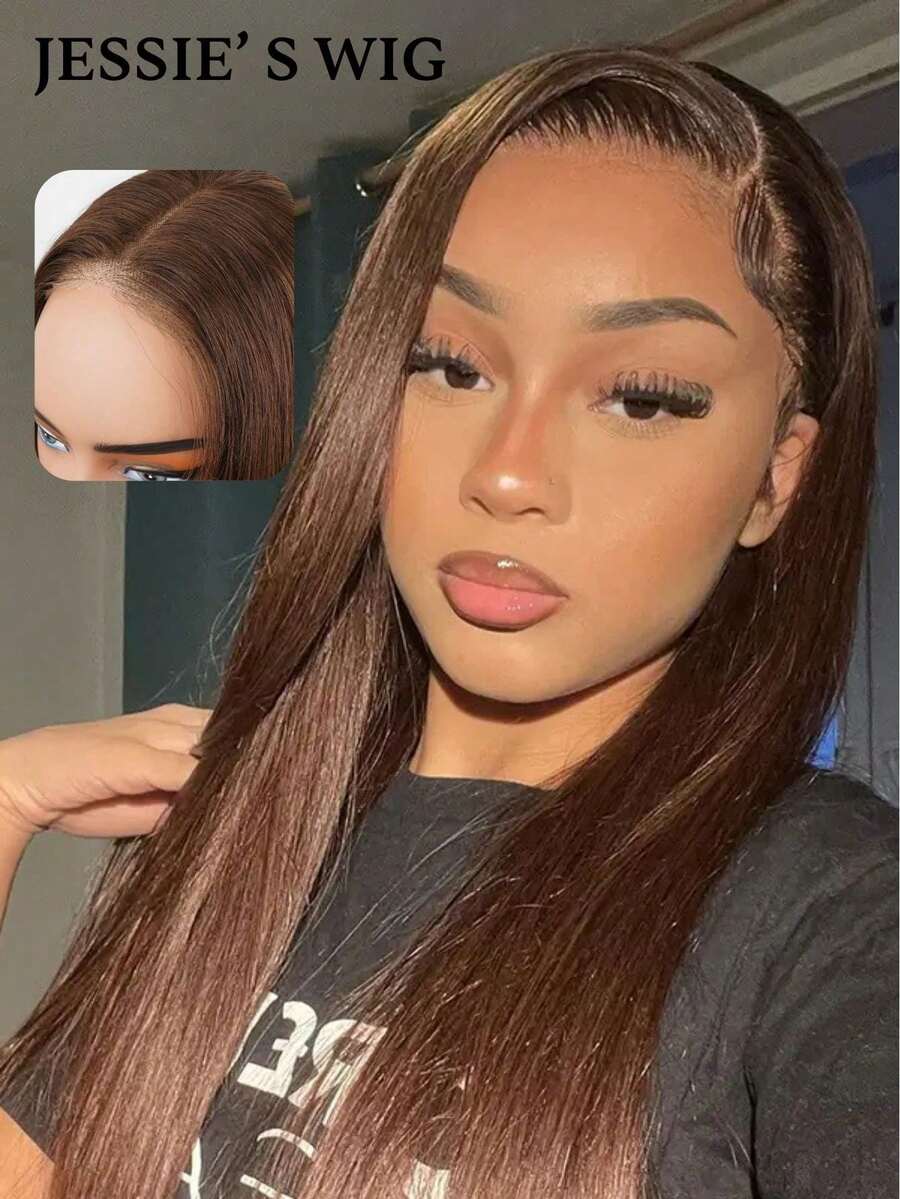 杰西假发 预剪裁 4x4 蕾丝波浪层次剪裁 无胶假发 真人发 即戴即走 无胶假发 180% 密度 100% 真人发 4# 巧克力棕色假发 - S4 - 查看 1