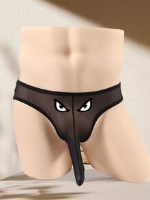 Men's Sexy Eyes Print Breathable Comfortable Pouch Daily Wear Thong - Black - View 9