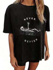 1pcWomen's Tops Letter Tee Graphic T-Shirts, Vintage Shirts For Women Cute Graphic Tee Spring Short Sleeve Tops Oversized Tshirts Teen Aesthetic Clothing-For Women, Holiday, Vacation,Daily Casual Fashion And Versatility. -Unisex Loose - Fit Comfortable Vintage Street - Style Cotton T - Shirt Topgraphic Tee Summer Fitssummer Outfits For Women - 可愛襯衫 #A1 - 查看 9