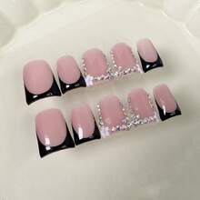 NAILART Send Randomly 10pcs Pink Duckbill Handmade Press On Nails Art Simple White French Short Fake Nail Wearable Rhinestones Design False Nails Tips - 588-L - 查看 1