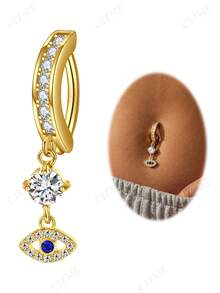 CIZME 14g 316L Surgical Steel Women's Navel Piercing Jewelry - Butterfly, Snake, Evil Eye, Heart, CZ, Opal Dangle Navel Rings, Minimalist Reverse Navel Rings Body Piercing Accessories - Gold - View 9