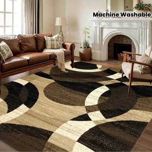 1pc Luxury Velvet Rug - Minimalist Bohemian Geometric Pattern, Non-Slip Backing Machine Washable, 100% Polyester, Suitable For High Traffic Areas Like Living Room And Bedroom