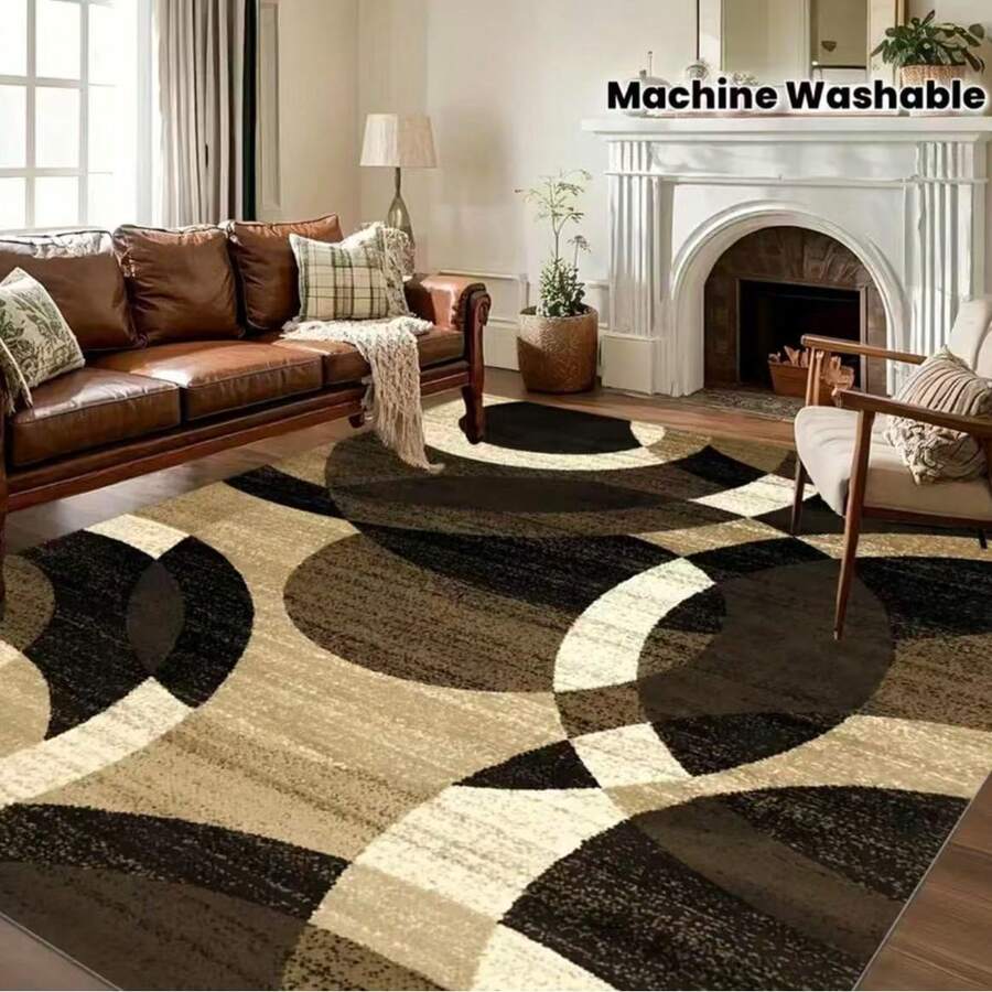 1pc Luxury Velvet Rug - Minimalist Bohemian Geometric Pattern, Non-Slip Backing Machine Washable, 100% Polyester, Suitable For High Traffic Areas Like Living Room And Bedroom - 3 - View 1