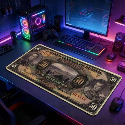 YUFZX Billete de 50 pesos bolivianos vintage sudamericano, Alfombrilla de ratón de juego extendida XXL, Alfombrilla de escritorio grande antideslizante de goma, Borde cosido lavable, Regalo ideal para aficionados a la historia y la numismática