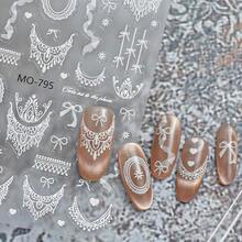 白色蕾丝美甲贴纸 法式复古蕾丝设计 花朵 蝴蝶结 爱心 DIY美甲贴花 美甲沙龙 - 彩色 - 查看 7