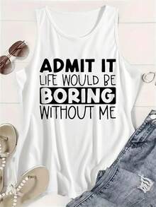 Letters AZ Line Decorations Fashionable Women'S Sleeveless T-Shirts Beach Vacation T-Shirts Elastic Vests - 白色 - 查看 2