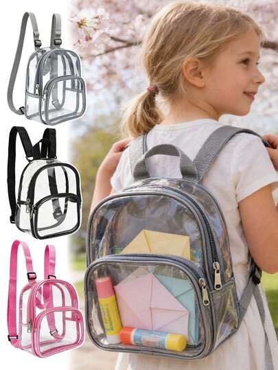 1pc Transparent Mini Backpack, Lightweight & Fashionable, Suitable For Students, Commuting, Outdoor Activities, Daily Use, Transparent & Durable, Multi-Compartment Design, Adjustable Shoulder Strap, Large Capacity, Multiple Colors Available For Boys And Girls