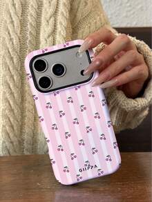 GIIPPA 1 Pc Pink Striped & Mini Cherry Design Phone 17 Pro Max Case, Fits 16 Pro Max, 15 Pro Max, 14 Pro Max, Korean Stylish & Interesting Phone Case, Compatible With IPhone 11/12/13/14/15/16 Pro Max Plus, Elegant Design Suitable For Both Men And Women, Ideal Gift For Girlfriend On Christmas, Valentine's Day, Easter, Wedding Season And Birthday - Multicolor - View 7