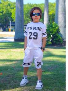 Boys' Summer Shirt And Shorts Set - 黑與白 - 查看 11