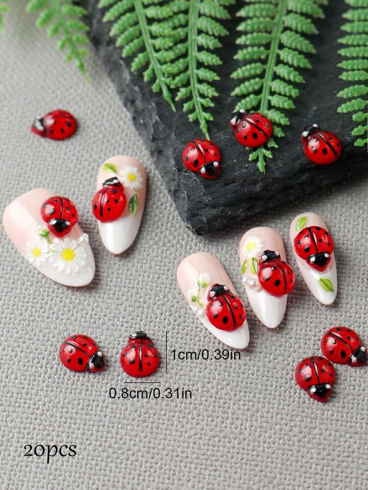 20/50/100pcs Cute Ladybug Shaped 3D Cartoon Flat Resin Decorations, Spring/Summer Nail Art Rhinestone DIY Phone Case/Craft Supplies - Multicolor - View 11