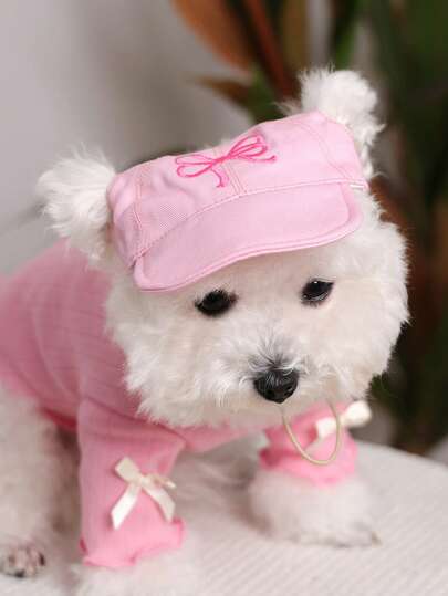 PETCIRCLE 1 bộ mũ và yếm cho thú cưng, mũ lưỡi trai nơ dễ thương cho chó nhỏ, mèo, gấu bông và chó poodle, màu hồng
