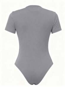 Body de mujer sexy con escote calado y manga corta, elegante para el verano - Plateado - Ver 3