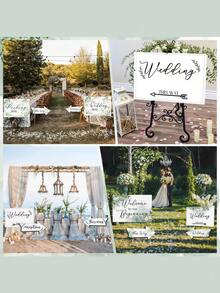 8 件套婚礼停车指示牌，包括方形和箭头形婚礼停车指示牌及立柱；婚礼方向指示牌；指向仪式、宴会和草坪的指示牌；优质塑料材质，防风雨派对用品 - 婚禮指示牌-金色樹葉款 - 查看 5