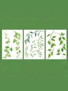 3pcs Set Of Large, Fresh-Looking Green Leaf And Vine Plant Temporary Tattoos For Women, Long-Lasting Arm Tattoos, Body Stickers For Face, Arm, Chest, Waist, Abdomen, Legs, Fake Tattoos - Green - View 13